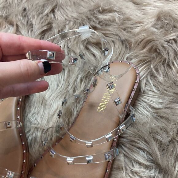 Dream Pairs CLEAR/RHINESTONE Studded Gladiator Strappy Flat Ankle Strap Sandal - Picture 5 of 14